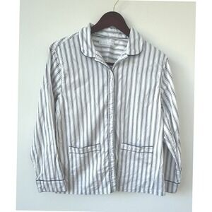 LAKE Women's Striped Cotton Button Front Long Sleeve Sleep Pajama Shirt Sz S